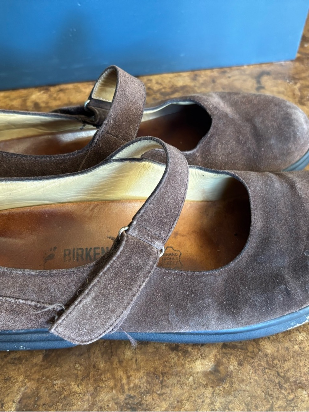 Vintage Birkenstock Brown Suede Mary Jane Strap Flats
